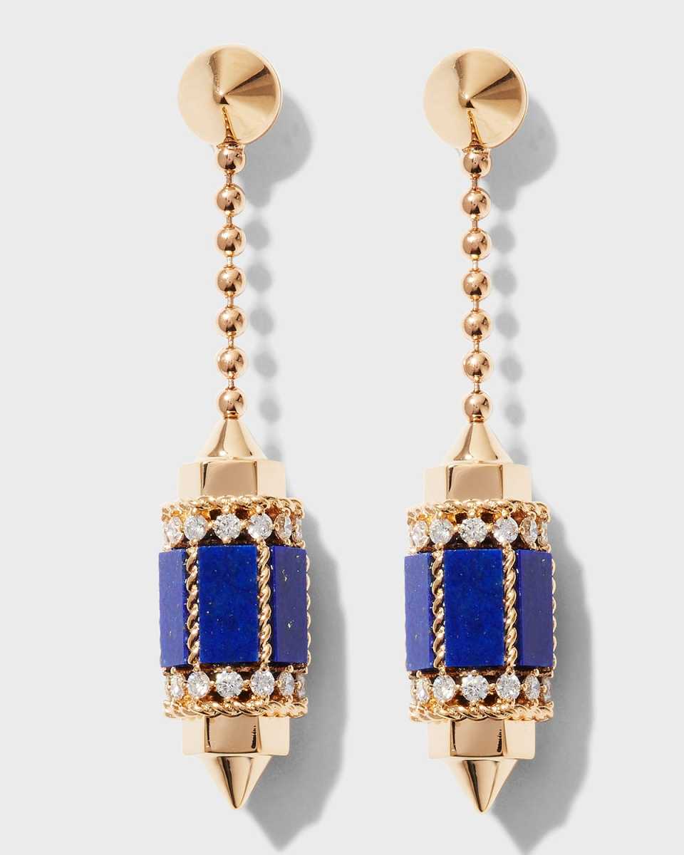 18k Rose Gold Diamond & Lapis Drop Earrings